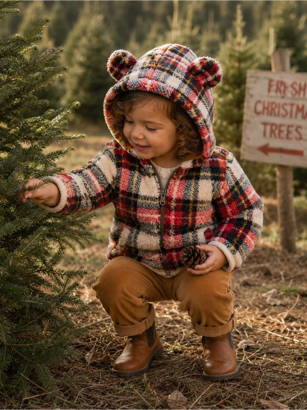 Old Navy Toddler Plush Fleece Plaid Hooded Jacket Red 3T